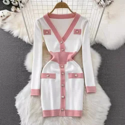 Winter Sweater vestidos feminino Women Vintage Long Sleeve Slim Sexy Bodycon Dress Korean Fashion Casual Robe Femme