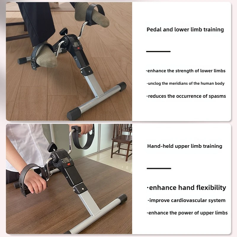 Folding Rehabilitation Trainer, Digital Resistance-Free Pedal Bike,  Shockproof Leg Exerciser, Upper Lower Limb Fitness Tool