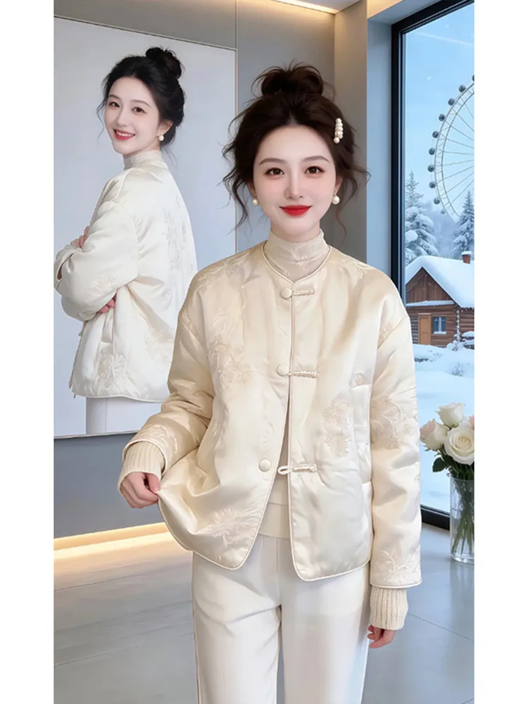 

Elegant Simple Chinese Style Women's Loose Cotton Jacket Gentle Luxury plus Size Commute Fashion Winter Slimming Versatile