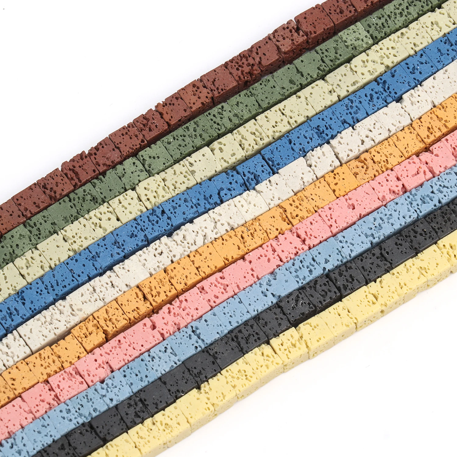 Koraliki z naturalnego kamienia lawowego, kwadratowe, 6,5 mm, czarno-niebieskie, luźne koraliki do wyrobu biżuterii, akcesoria do bransoletek DIY. — zdjęcie 6