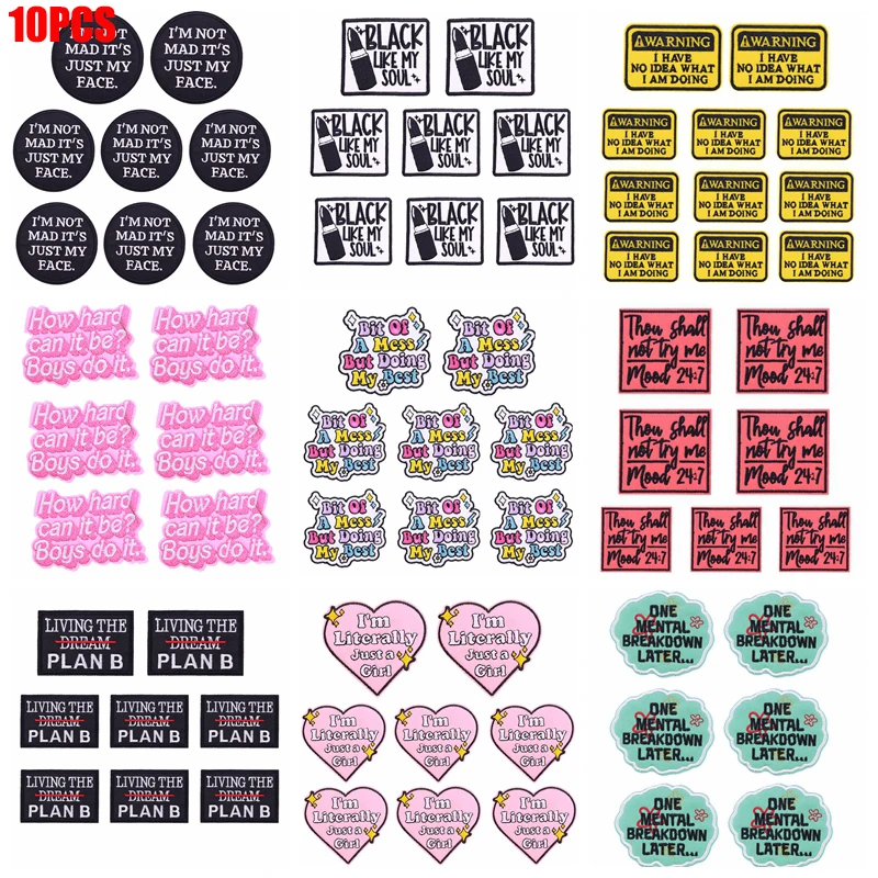 10PCS/lots Letter Patch Cartoon Embroidered Patches For Clothes Letter Slogan Iron On Patches For Clothing Hats Backpack DIY