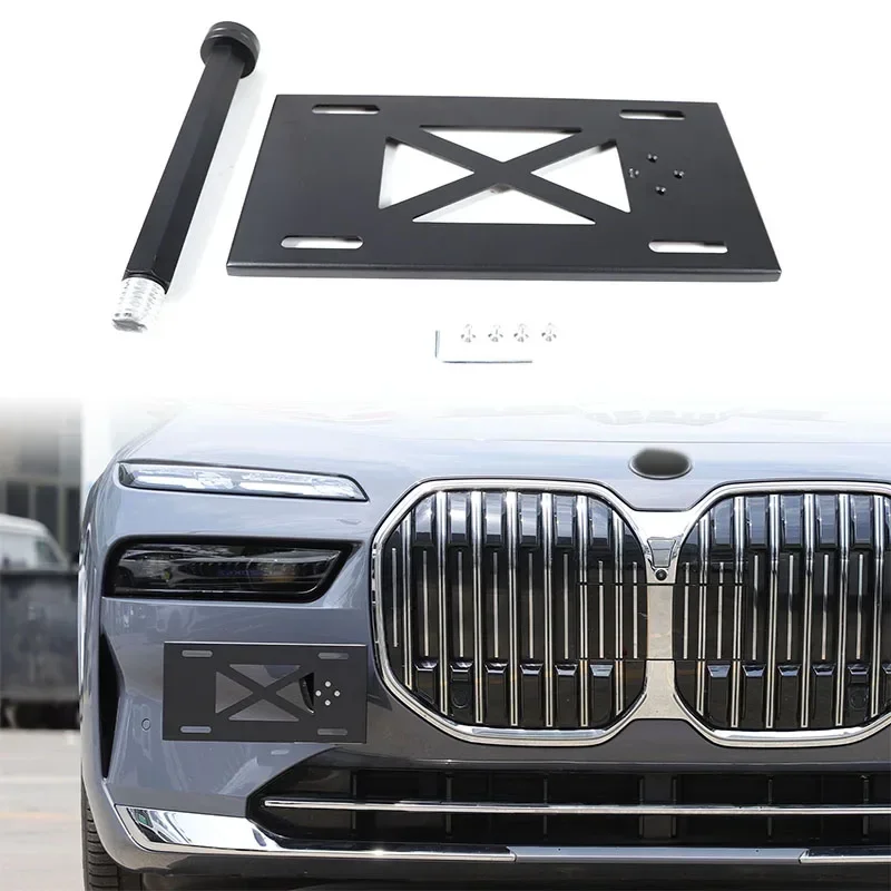 For BMW 7 Series 2023-2024 Aluminum Alloy Black Car Front Bumper License Plate Holder Car Accessories