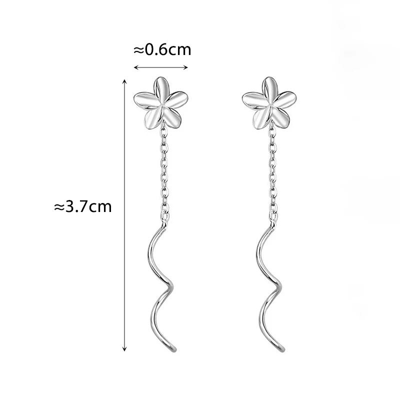 Silver Color Sweet Flower Ear Line Stud Earrings for Women Minimalist Fashion Jewelry Light Luxury Accessories