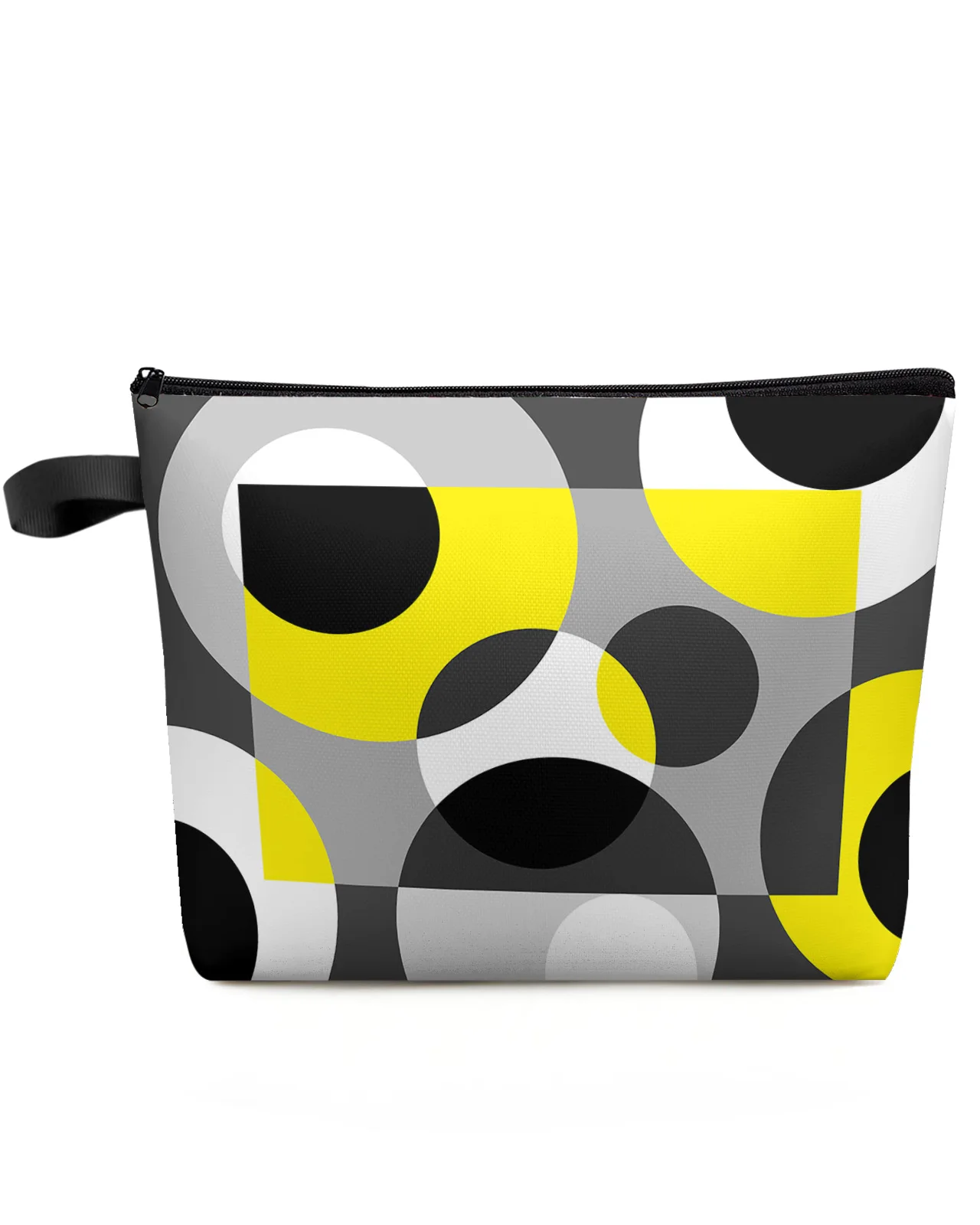 Geometric Figures Yellow Grey Large Capacity Travel Cosmetic Bag Portable Makeup Storage Pouch Women Waterproof Pencil Case