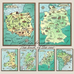 Watercolor Maps Poster Canvas Printing Scotland Ireland Italia Poland Maps Aesthetic Wall Decor Watercolors Simplicity Map Decor