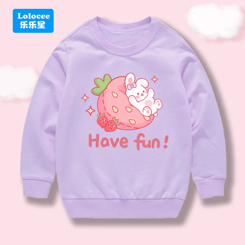 Kinder Baumwolle Sweatshirt Erdbeere Kaninchen Lustige Grafik Kleidung Mädchen Kinder Herbst Dünne Baumwolle Pullover Rundhals Tops CMHT1