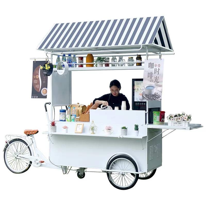 Mobile Ice Cream Truck Large Catering Cart Bar Craft Brewing Sales Desk Outdoor Beverage Coffee Three Wheel Dining Truck