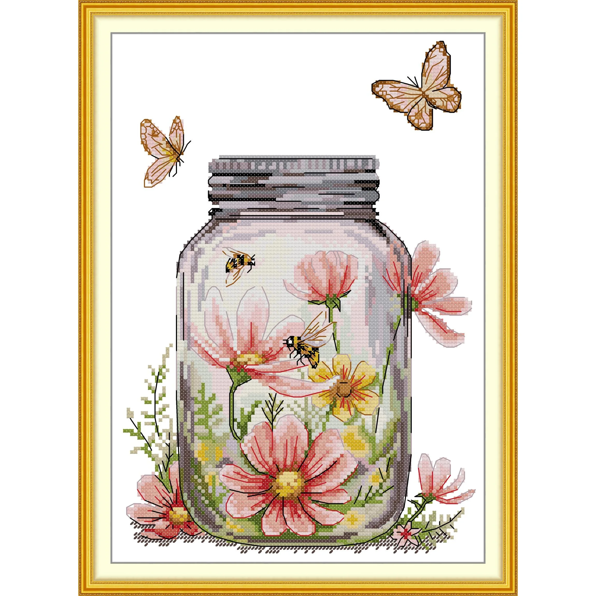 

Joy Sunday New Stamped Cross Stitch Kit,11/14/16CT DIY Easy Pattern Aida Fabric Embroidery Set-The World Within The Vase