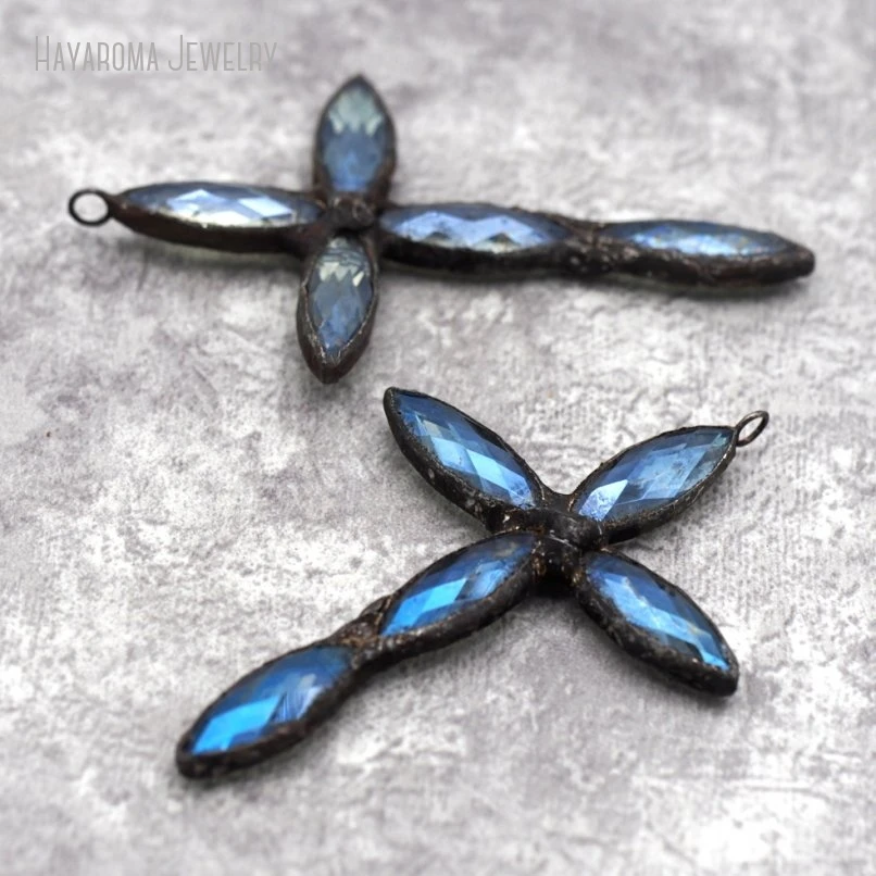 

10Pcs Blue Soldered Crystal Cross Keychain Bag Charm Bohemian Necklace Pendant for Jewelry Making