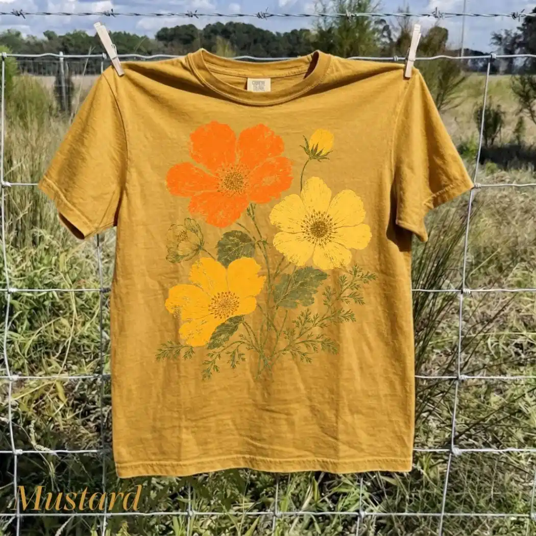 Wildflower Shirt Orchid, Vintage Botanical T-Shirt, Retro Flower Graphic Shirt, Oversized Comfort Colors Tee