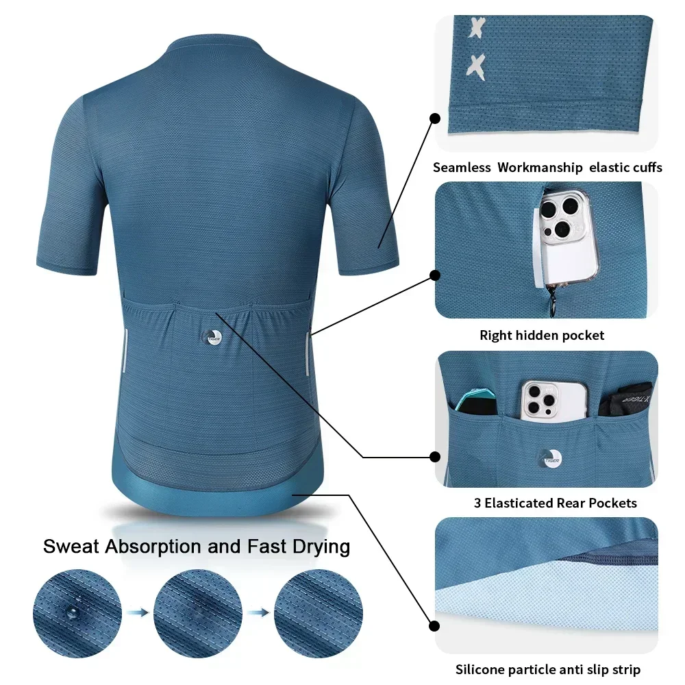 X-TIGER Summer Cycling Jersey Men Breathable Cycling Short Sleeve Three Pocket Zipper Cycling Shirt Lightweight Cycling Top