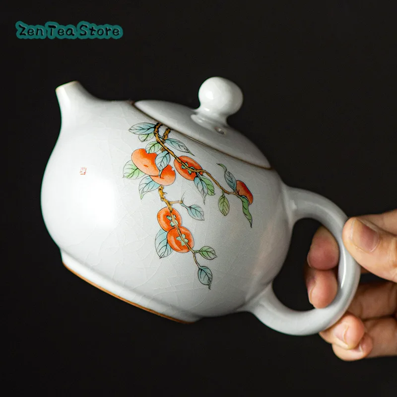 Persimmon Ruyi Moon White Ru Kiln Xishi Teapot Household Ceramic Kung Fu Ice Crack Glaze Single Pot Small Tea Infuser Tea Set