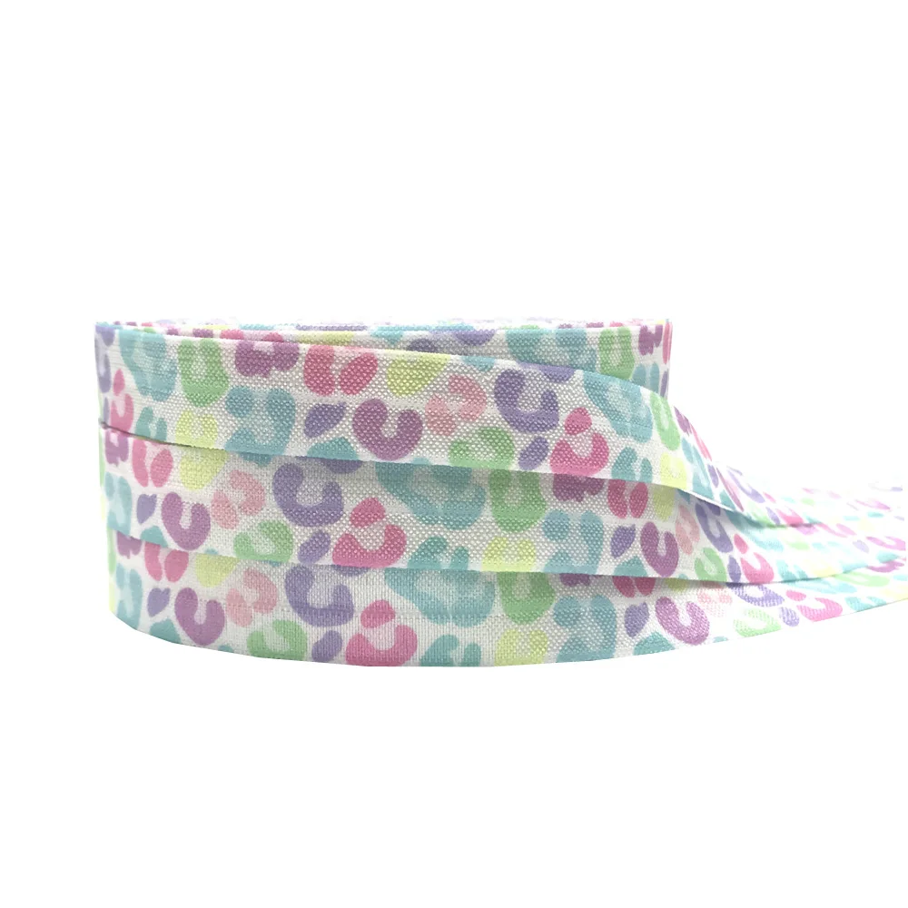 10Yard Colorful Leopard Print Fold Over Elastic 15MM Color FOE Ribbon For DIY Headwear Dresses Gift
