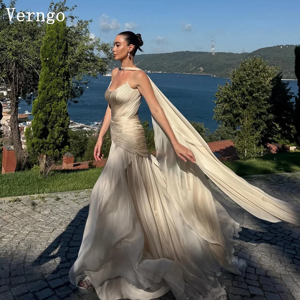 

Verngo lvory Chiffon Evening Dress Strapless Pleated A Line Prom Party Gowns Elegant Women Prom Gowns Customzied