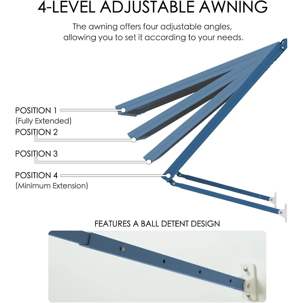 Adjustable Door Window Awning with Tilt, Aluminum Frame and Weather Protection
