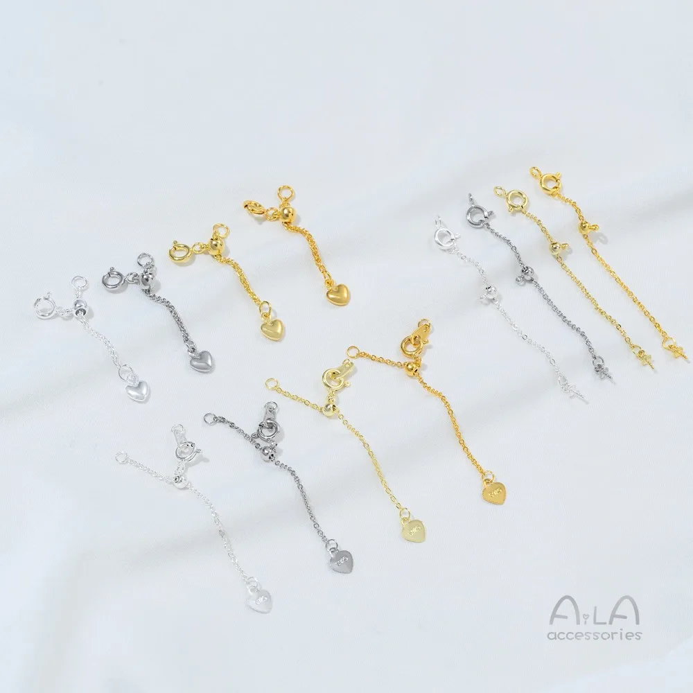 

Copper Plated Sterling Silver Adjustable End Chain Strap Peach Heart Extension Chain DIY Hand Necklace Accessories