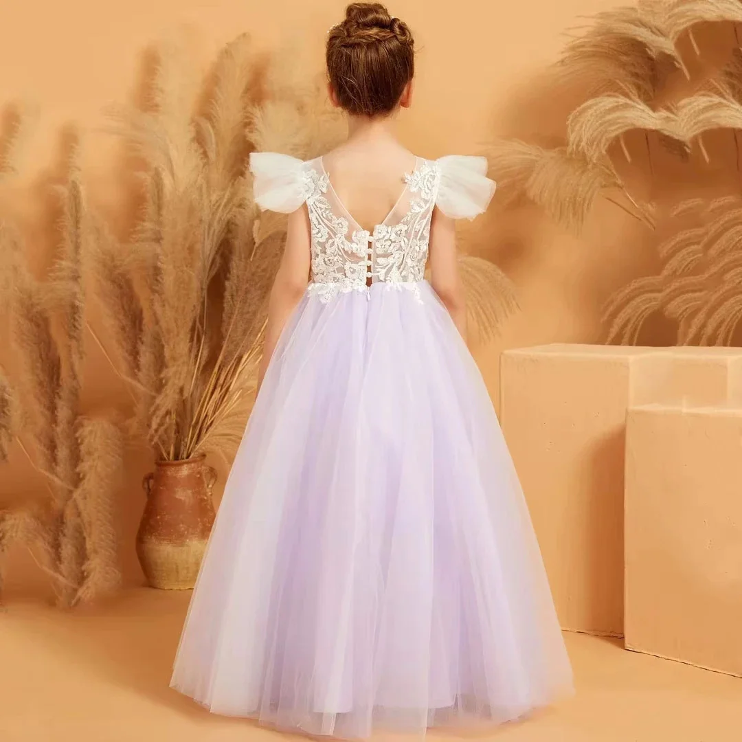 Customized Wedding High Collar Mother and Daughter Formal Party Gowns with Beading Lace Applique Flower Girls' Dresses
