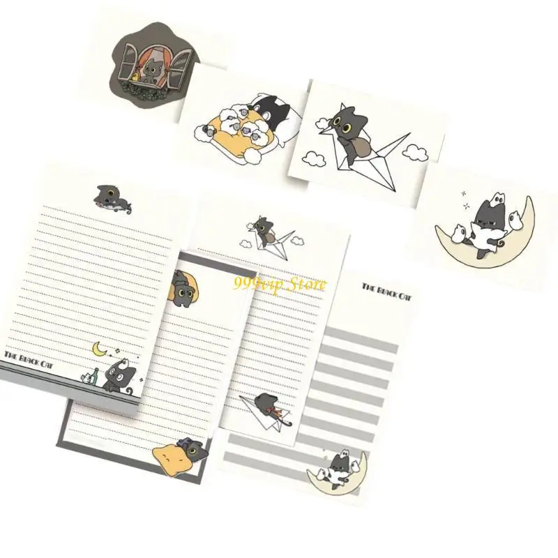 C90C 1 set Little Black Cats Letter Paper con carta da cartolet set buste con buste bella carta da scrittura