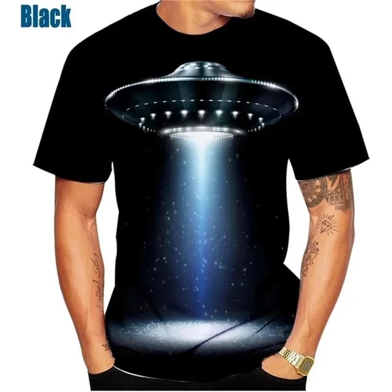 New Alien Image Series Fun Printed Casual T-shirt Role Playing Men\'s Unisex Hip Hop Round Neck Short Sleeve