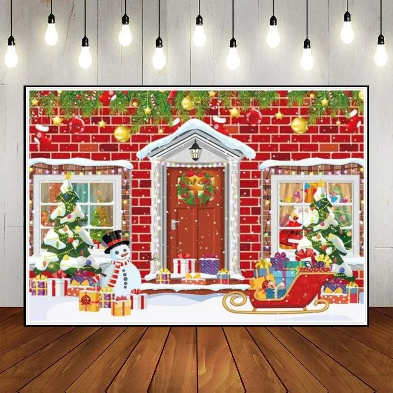 

Merry Christmas Winter Wallpaper Background Baby Shower Lights Photography Backdrops Fireplace Custom Birthday Backdrop Village