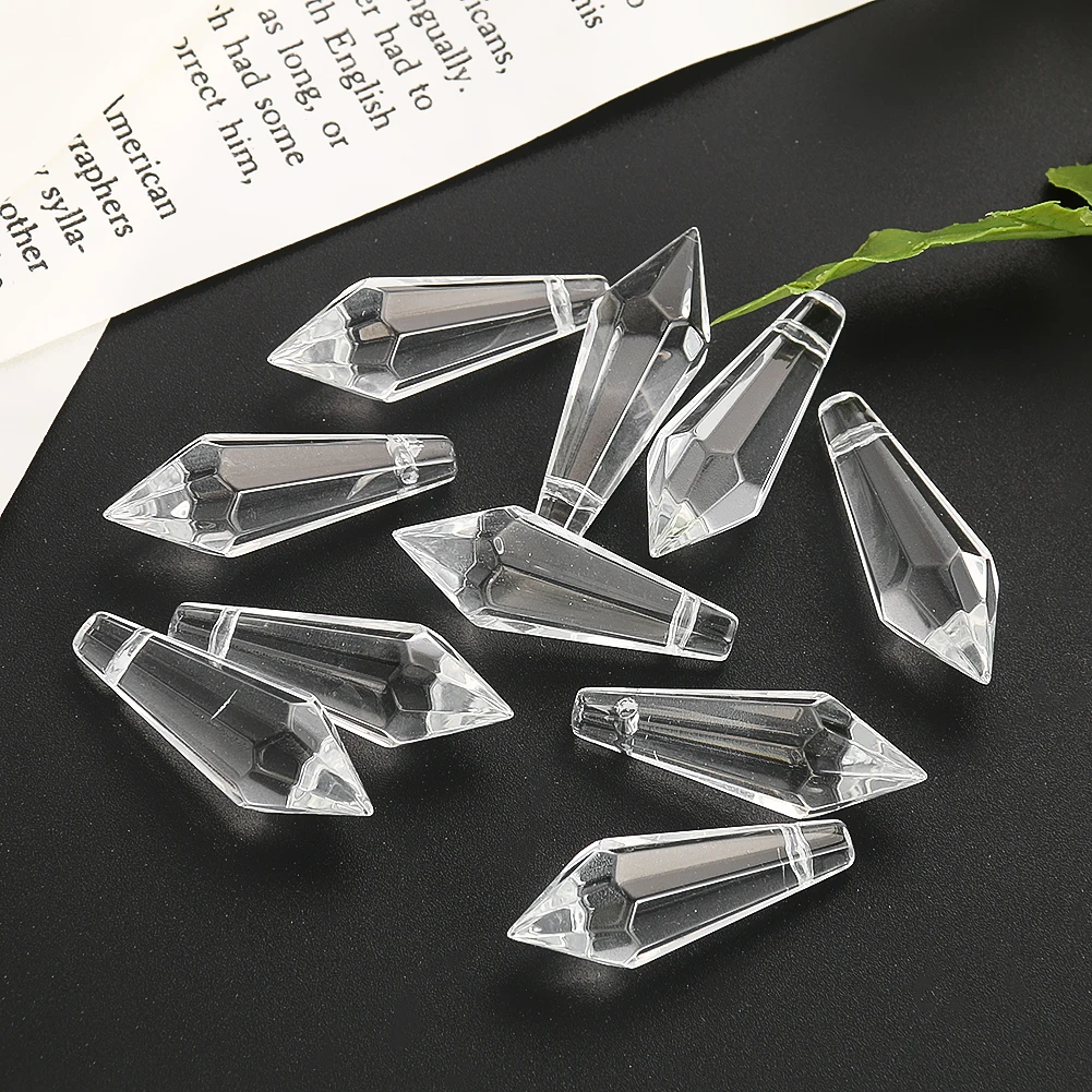 10PC Clear Faceted Prism Glass Single Pointed Awl Cone Diamond Crystal Pendant Chandelier Jewelry Dangle Rainbow Sun Catcher