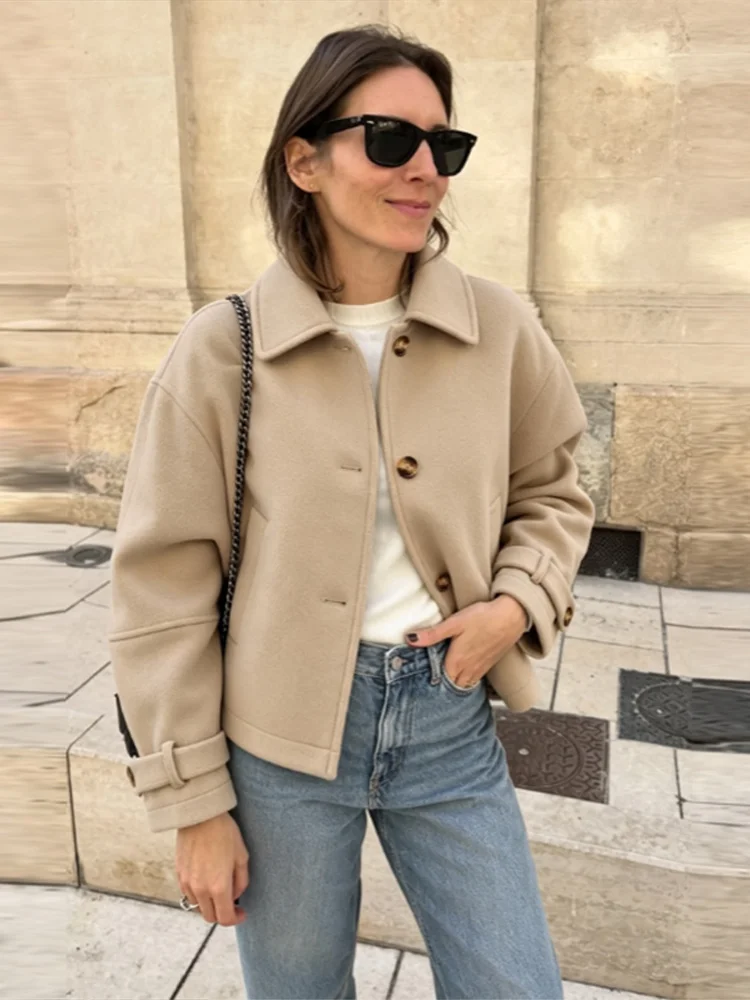 Fashion Lapel Suit Jacket for Women Casual Single Button Pockets Female Coat 2026 Autumn New Long Sleeve Lady Jackets Streetwear