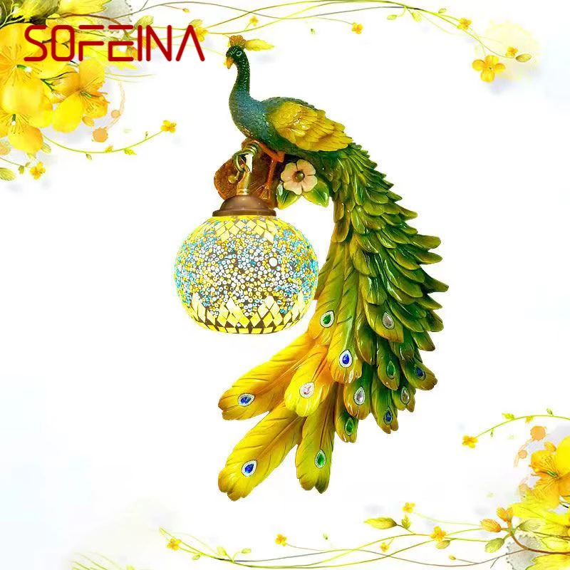 SOFEINA Contemporary Peacock Wall Lamp Personalized And Creative Living Room Bedroom Hallway Decoration Light