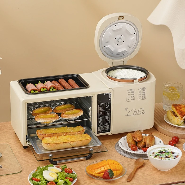 Multifunctional breakfast machine, four-in-one grilled hot pot electric oven, household rice cooker, toaster, sandwich machine