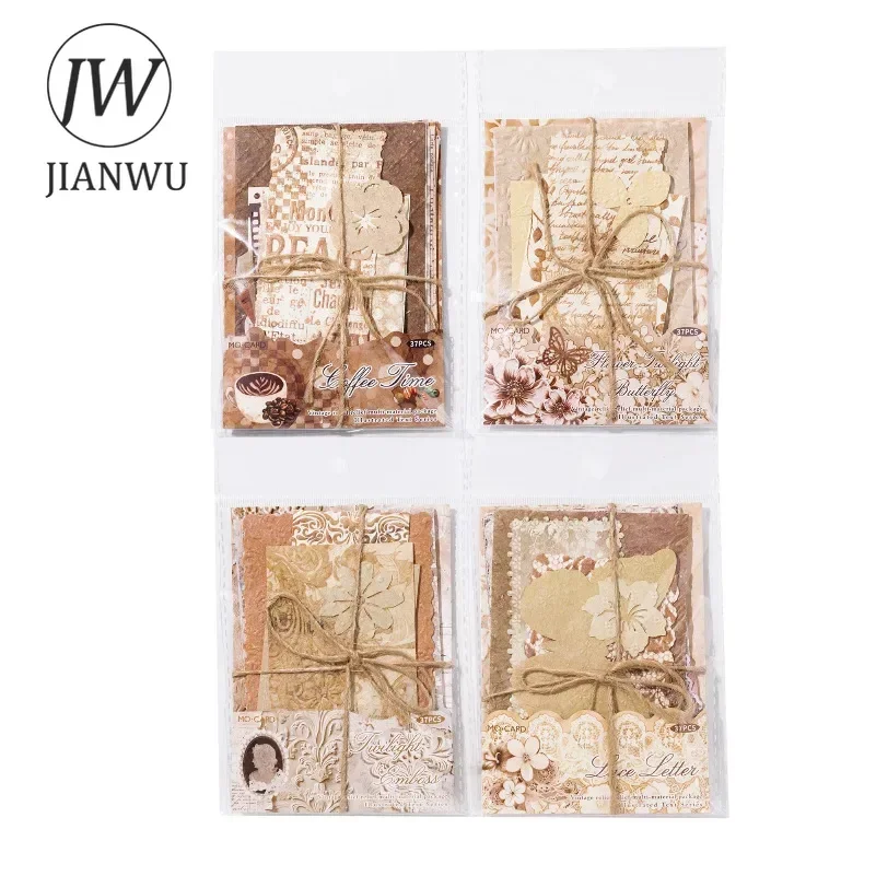 JIANWU フローティングテキストシリーズヴィンテージレースフラワー蝶風景コラージュ装飾素材クリエイティブジャンクジャーナル文具