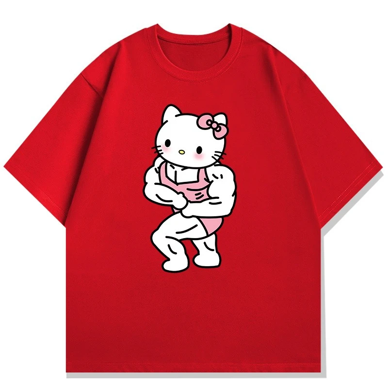 

Miniso Hello Kitty Cartoon Printed T-shirt Cotton Short Sleeve T-Shirt Loose Casual Tees Round Neck Hot-selling Top