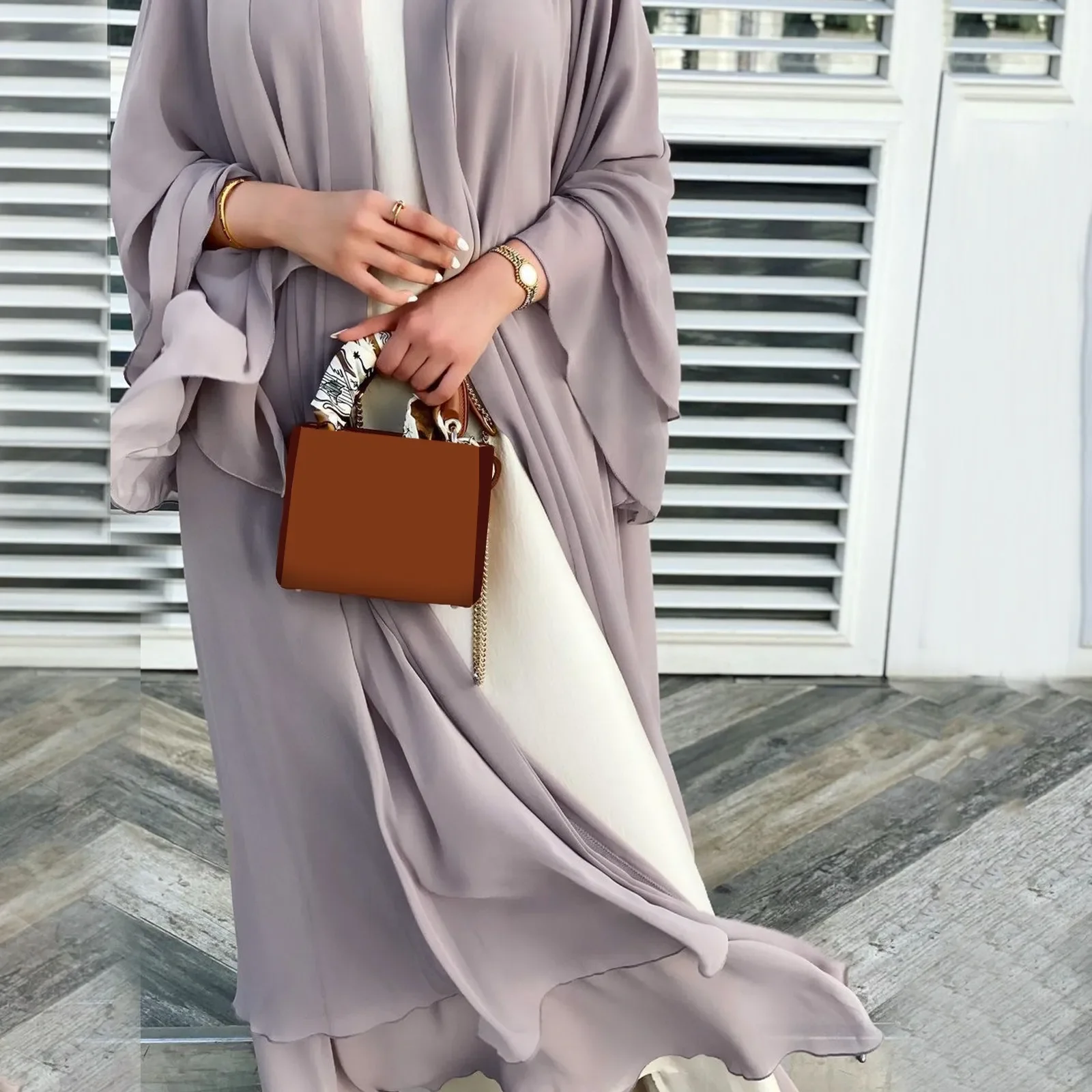 Women Muslim Long Sleeve Flowy Maxi Cardigan Islamic Open Front Kimono Abaya Robe Solid Color Belted Loose Cover Up Dress