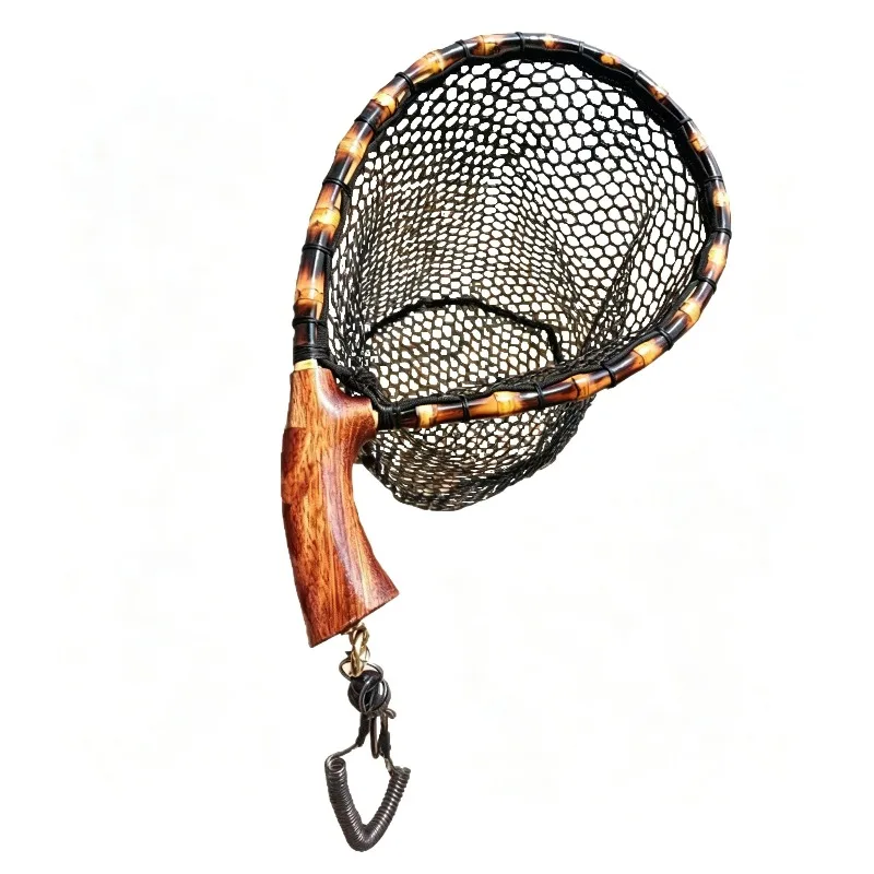 Handmade Wooden Handle Fly Fishing Landing Net Ultralight Portable Stream Trout Fishing Dip Net Micro Lure Fishing Tackle