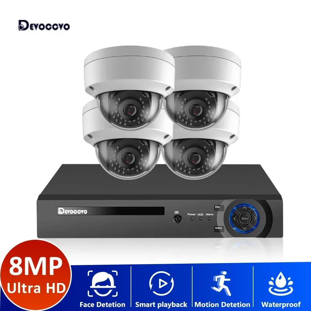 4CH 4K HD Surveillance Camera Kit Outdoor AHD Waterproof CCTV Security System Home 8MP Face Detection 8CH DVR Set