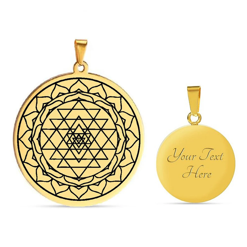 Pentacle of Protection Chakra 3rd Eye Hindu Goddess Yoga Indian Sri Yantra Wicca Wealth Mandala Stainless Steel Pendant Necklace