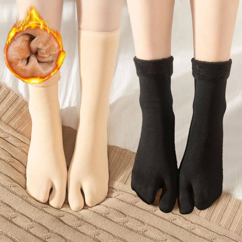 

Plush Velvet Thicken Split Toe Socks Two Toe Mid-calf Socks Winter Thermal Socks Floor Socks Japanese Tabi Socks Clogs Socks