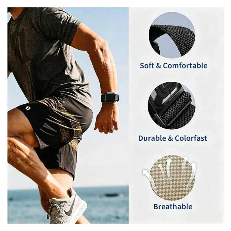 Nylon Watch Band For Google Fitbit Air Breathable Woven Loop Strap Adjustable Hook & Loop Wristband Fitness Tracker & Sports Use