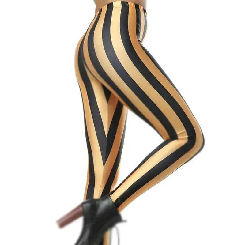 Women stripe leggings slim skinny leggings white black red rose yellow striped spring summer running gym stretchy pants trousers