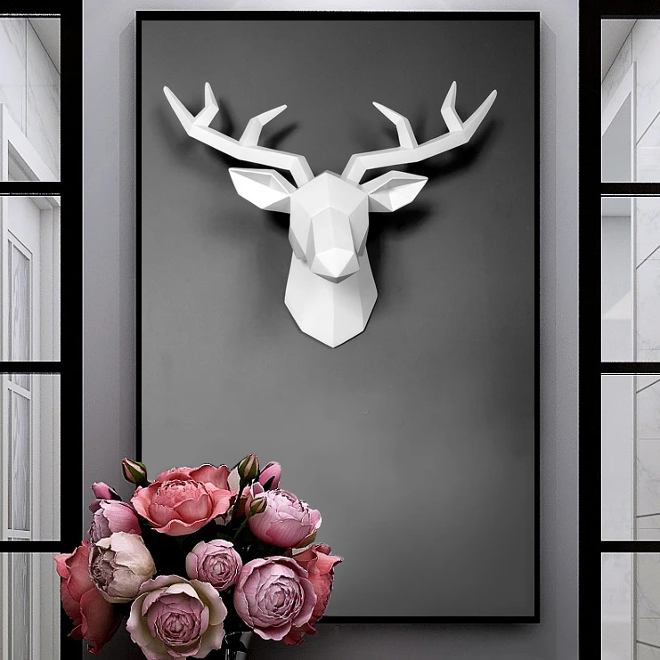 Nordic 3D Wall Decoration Deer head Sculpture Living Room,Bedroom,Children's Room,Wall Ornaments,Statue Resin Crafts Home Decor