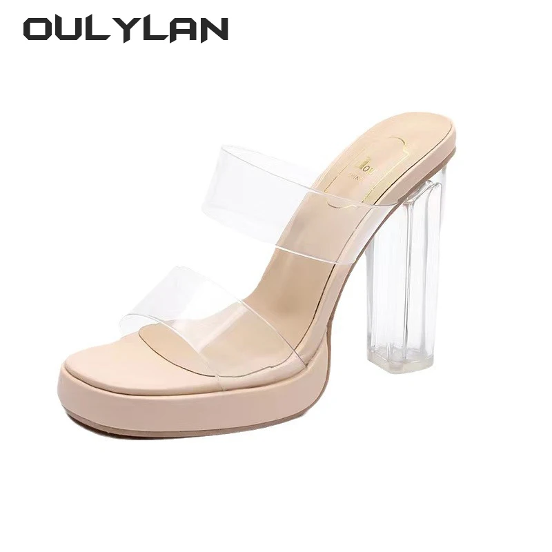 NEW Fashion Women's Summer Sexy Shoes Sheepskin Transparent High Heels Sandals for Outdoor Crystal Thick Heels PVC High Heels