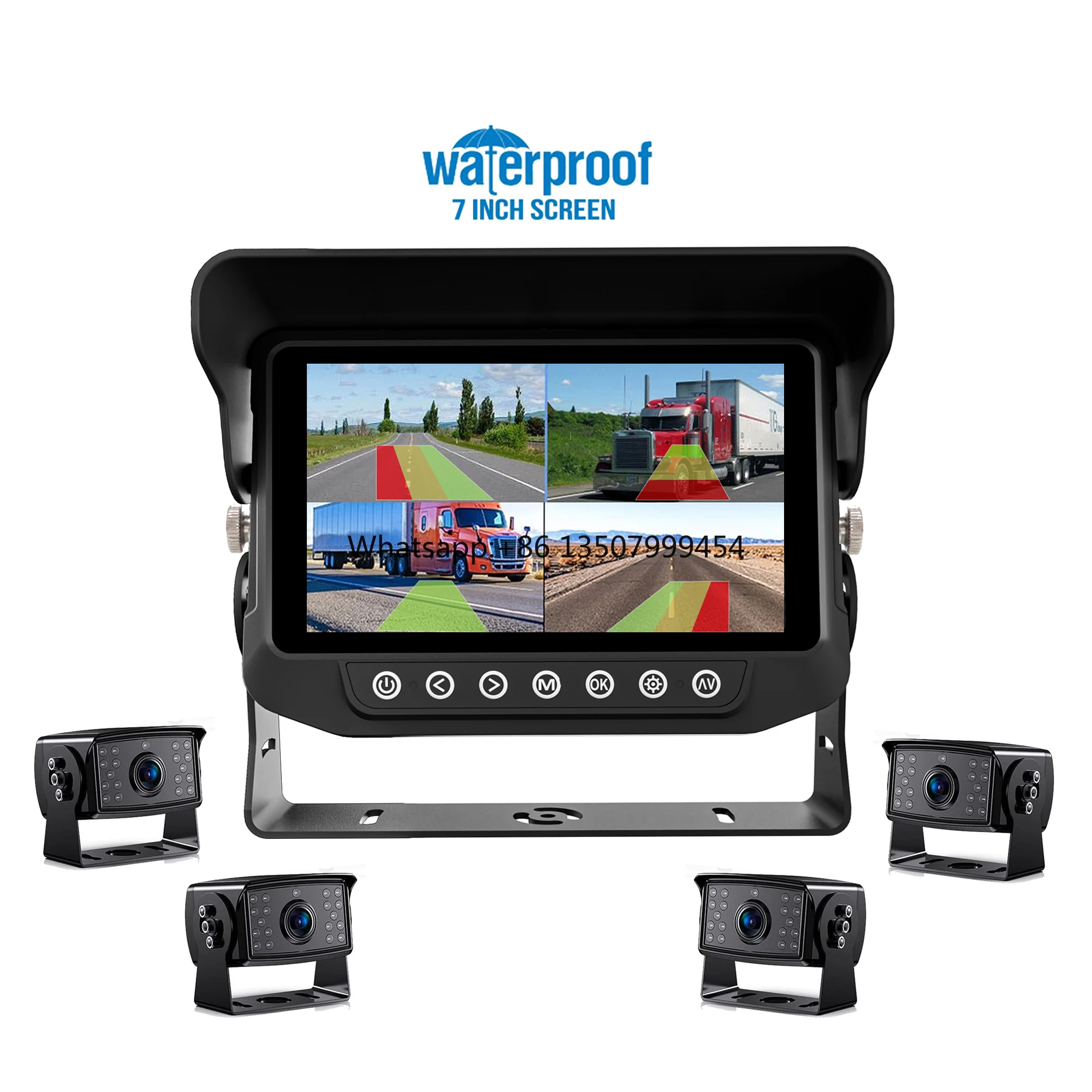 

Metal Case Waterproof Screen 7 Inch AHD DVR Monitor Split Screen 4ch BSD Ai Detection 1080P Rear View Reversing Camera 12-36v Rv