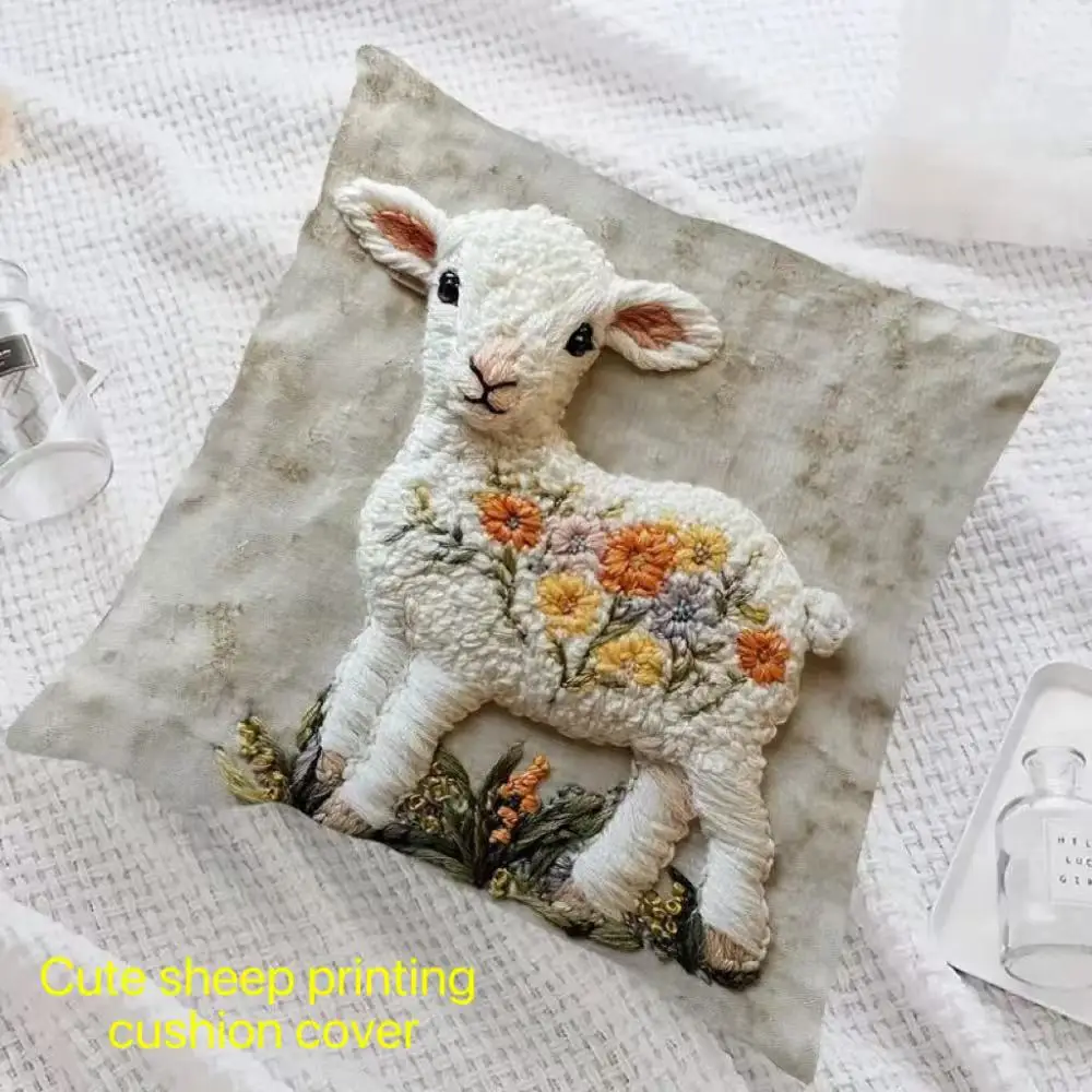 

Vintage Floral Sheep Printing Pillow Cover for Home Office Hotel Sofa Decorations Cute Kawaii Kids Adult Cushion Cover Gifts INS