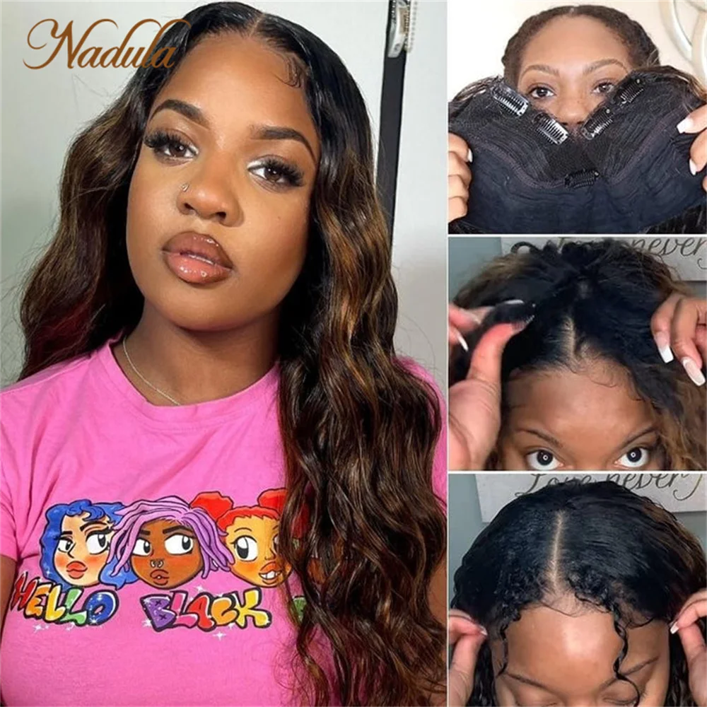 Nadula Hair Body Wave V Part Wig #FB30 Highlight Wigs No Gel NO Leave Out Brazilian Wigs For Women Human Hair