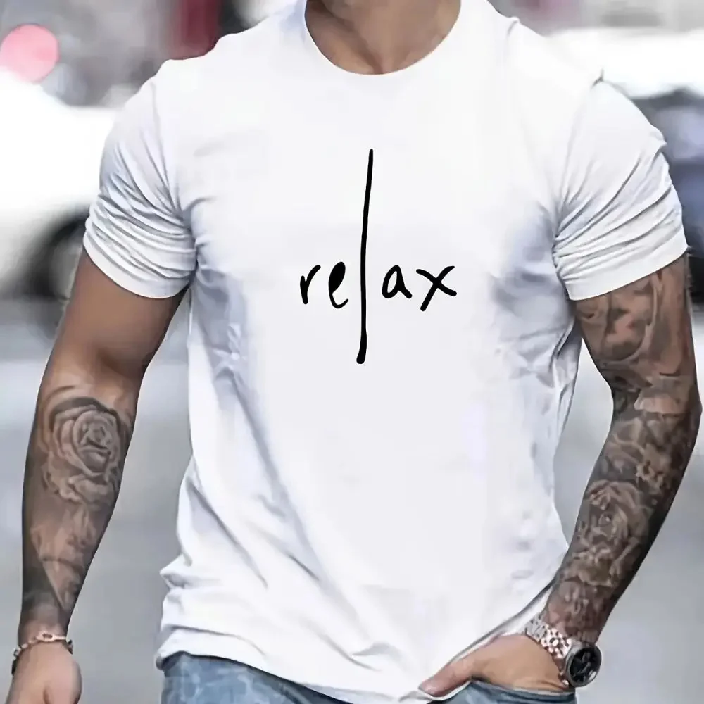 2024 New Casual Men\'s T Shirts Summer Relax Letter Print Tees Shirts Comfortable Oversized Short Sleeve Top O-Neck Male Clothing