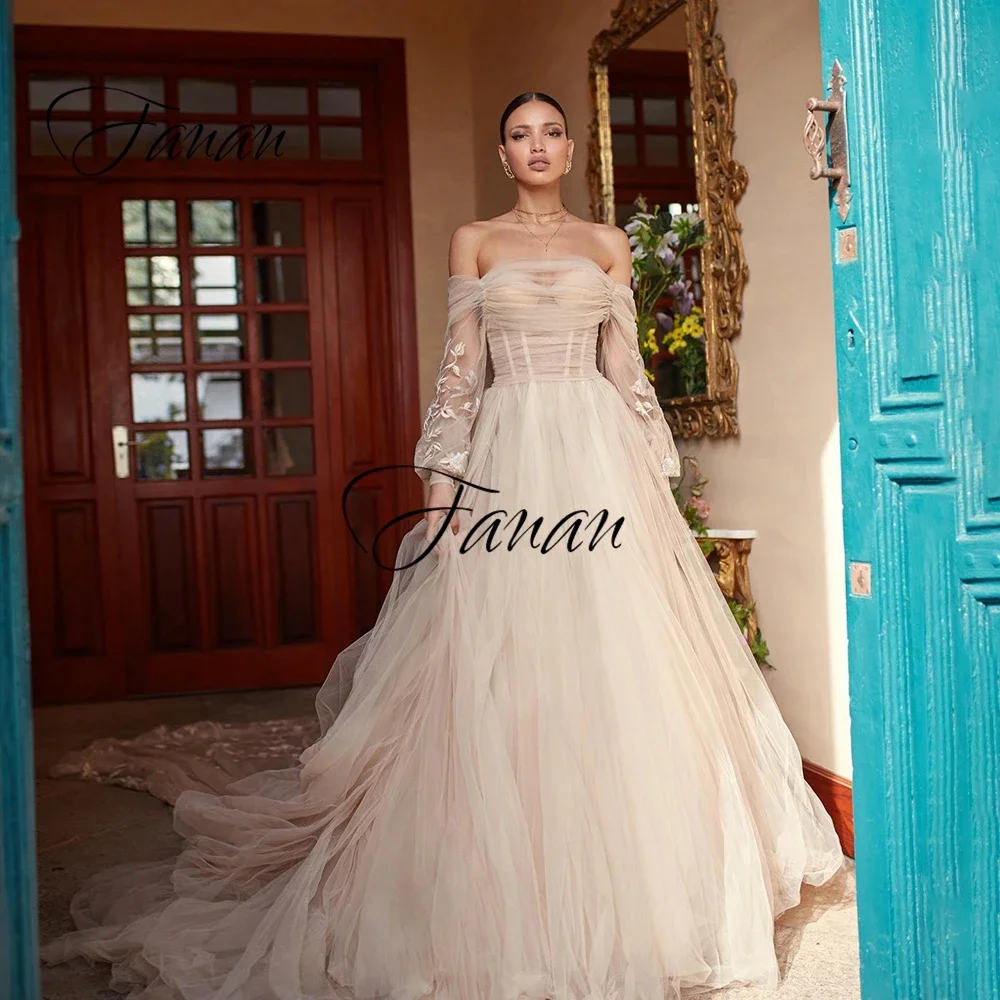 

New Strapless Tulle Backless Wedding Dress Cap Sleeve Lace Appliques IIIusion Bridal Gown robe de soirée mariage