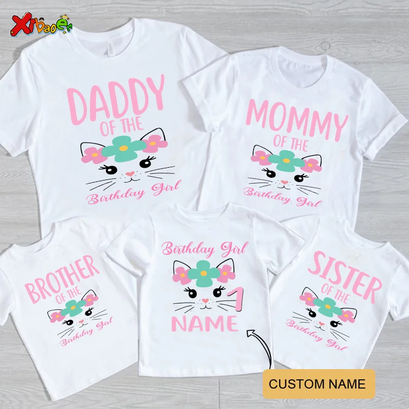 

Birthday Girl Tshirt Family Shirts Cat Cute Birthday 1st Shirt Party Family Look Matching Family Outfit Mom Daughter Custom Name