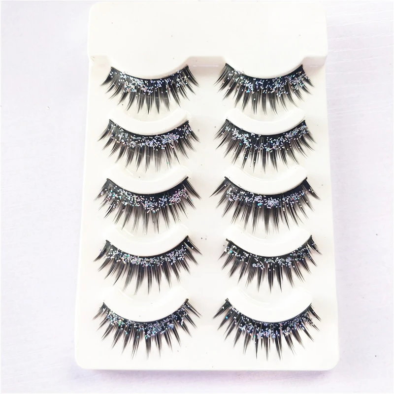 5Pair False Eyelashes Glitter Thick 3D Crossing Natural Long Fashion Lashes Makeup Tools 