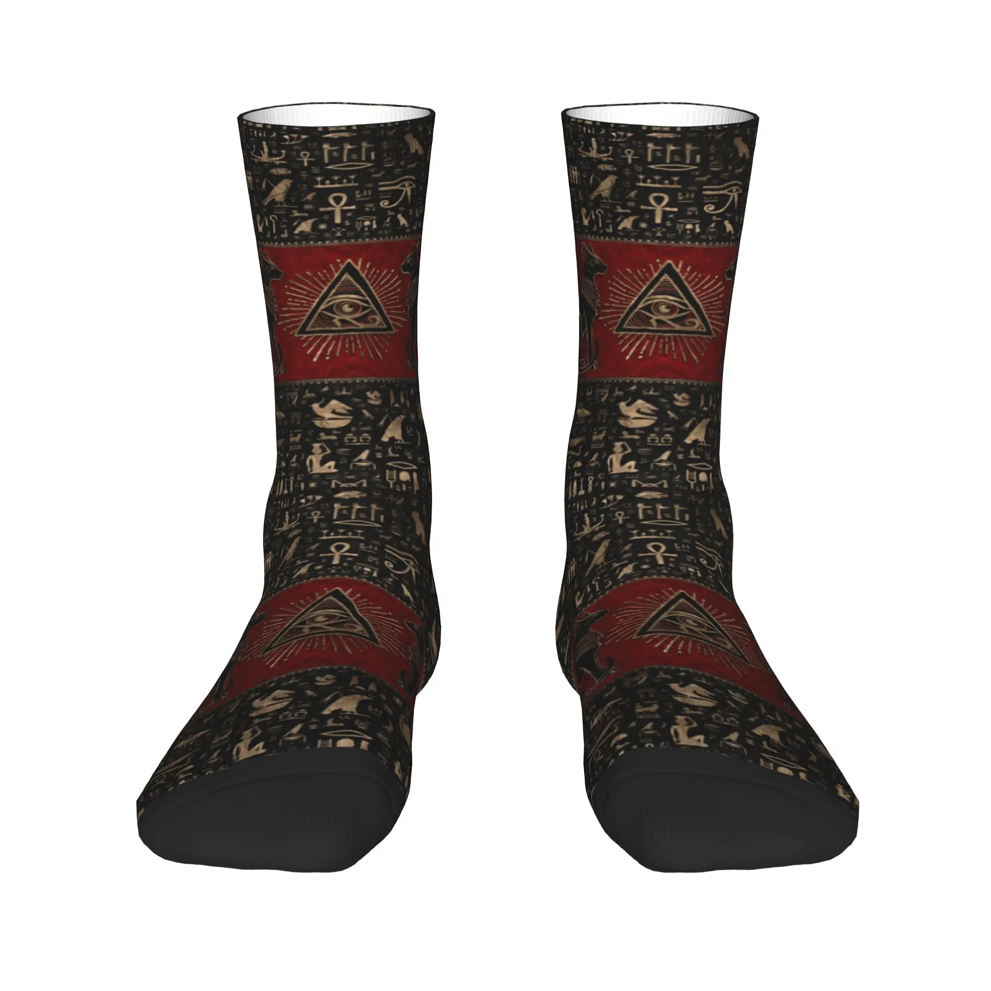 Custom Ancient Egypt Eye of Horus Men's Crew Socks Unisex Kawaii Egyptian Bastet Cat Spring Summer Autumn Winter Dress Socks