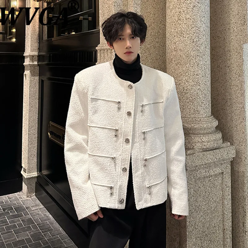 

WVGA Spring Autumn New Men Tide Multi-Zipper O-Neck Jackets Niche Chic Casual High-End Sequin Trendy Design Coats Ins Y2K W16557