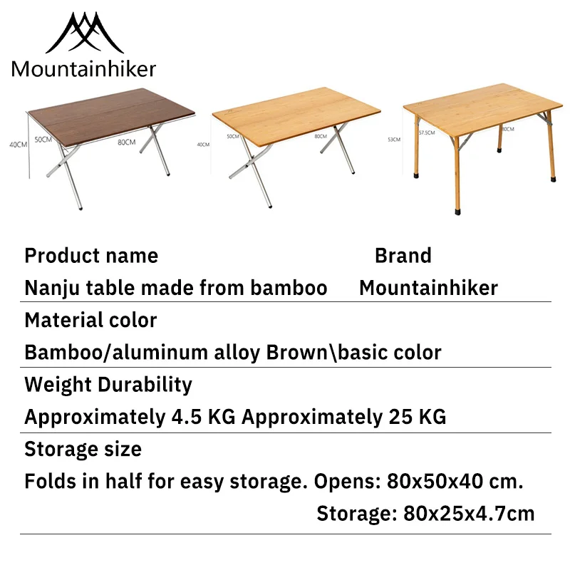 Mountainhiker Outdoor Camping Bamboo Folding Table Portable Folding Table Outdoor Dining Table Picnic BBQ Table Quick Storage