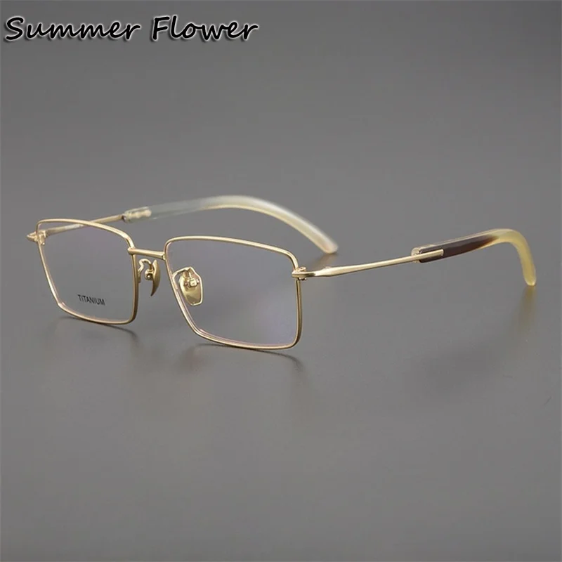 

146 mm High End Men Eyewear Pure Titanium OX Horn Tips Full Rim Glasses Elegant Optical Prescription Lens Spectacle Gentlemen